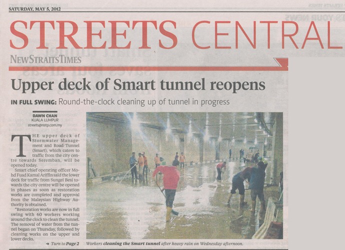 NST_Upper deck of SMART tunnel reopens_5 May 2012_pg1