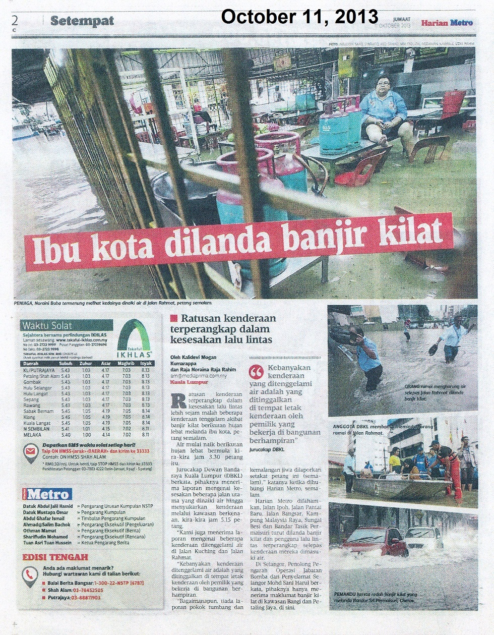 Harian Metro_Ibu kota dilanda banjir kilat_11 Oct 2013_pg 2 980