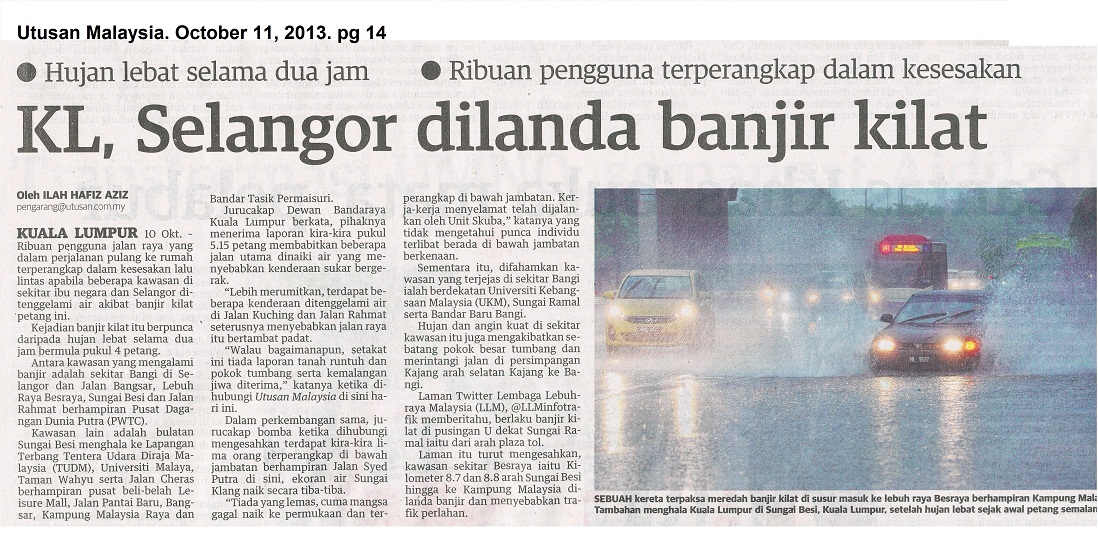 Utusan Malaysia_KL Sel dilanda banjir kilat _11 Oct 2013_pg 14 22