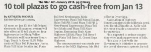 TStar.10 toll plazas to go cash-free from Jan 13. 6Jan2016.pg2